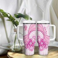 Personalised New Zealand Pink Fern Breast Cancer Tumbler With Handle Polynesian Pattern LT01 - Polynesian Pride