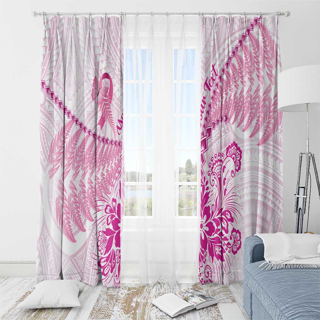 Personalised New Zealand Pink Fern Breast Cancer Window Curtain Polynesian Pattern