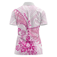 Personalised New Zealand Pink Fern Breast Cancer Women Polo Shirt Polynesian Pattern