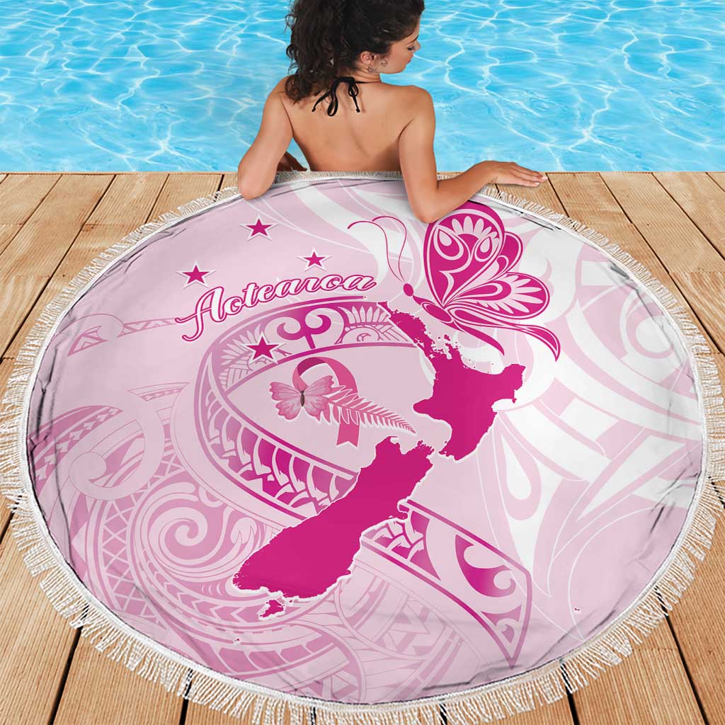 Personalised Aotearoa Breast Cancer Beach Blanket New Zealand Maori Pattern