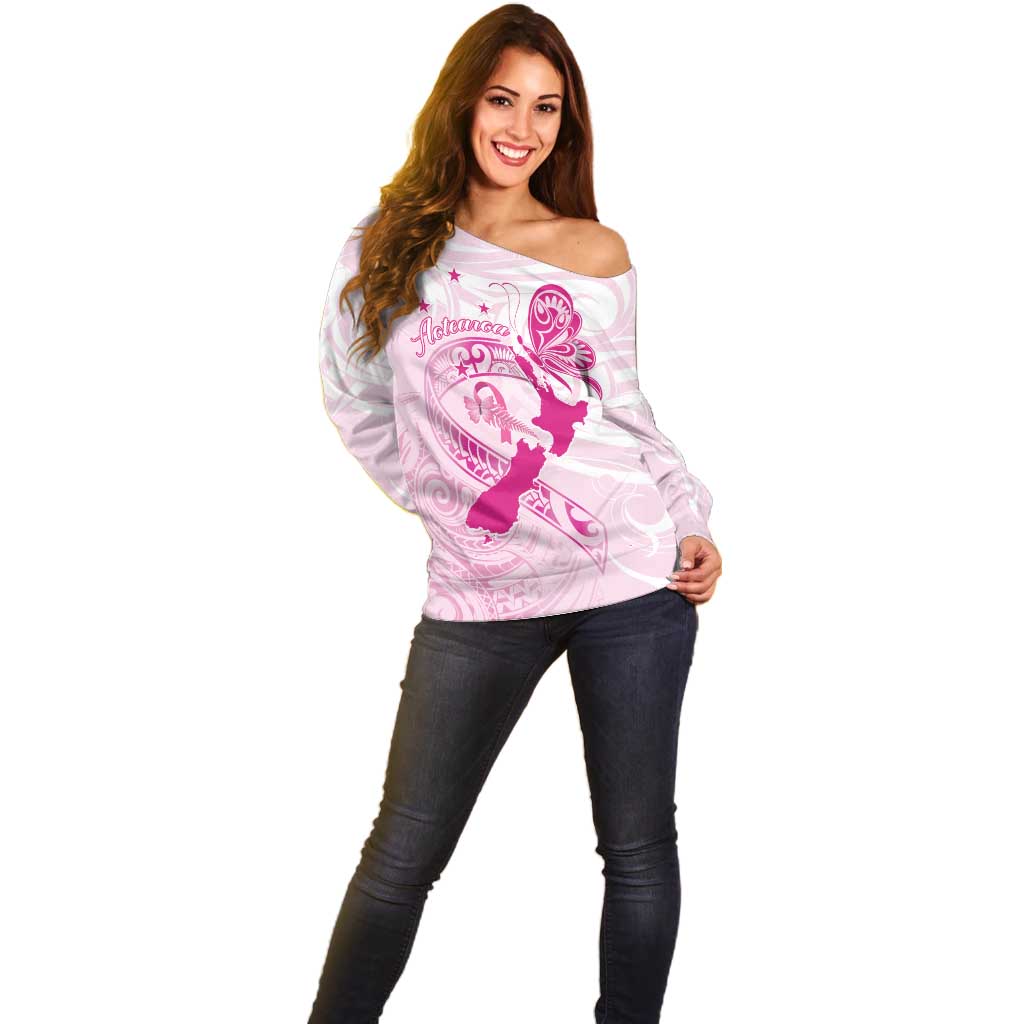 Personalised Aotearoa Breast Cancer Off Shoulder Sweater New Zealand Maori Pattern