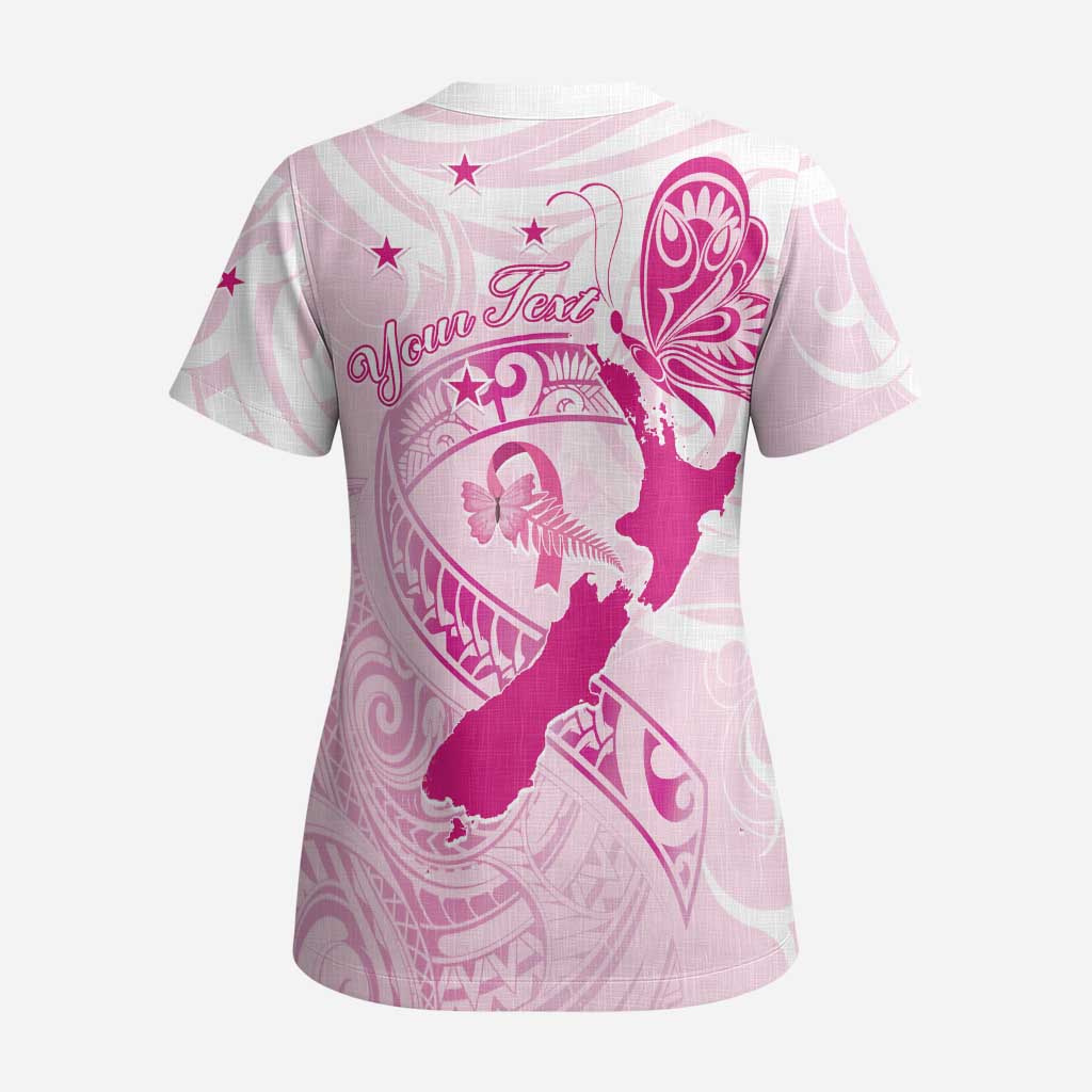 Personalised Aotearoa Breast Cancer Scrub Top New Zealand Maori Pattern - Polynesian Pride