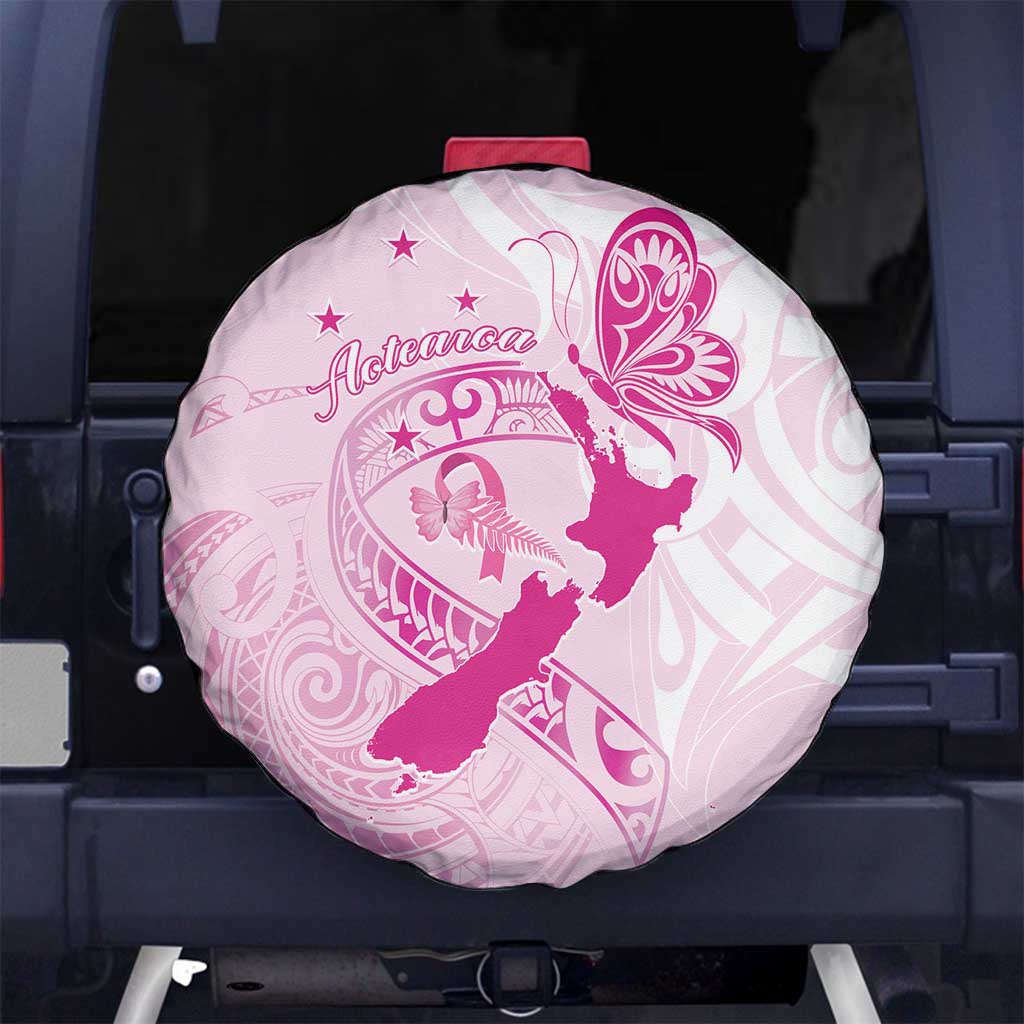 Personalised Aotearoa Breast Cancer Spare Tire Cover New Zealand Maori Pattern