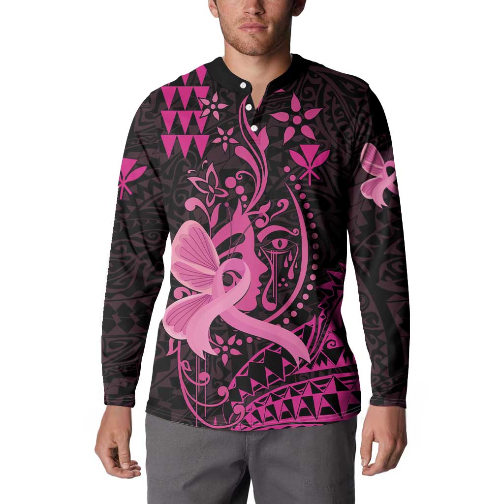 Hawaii Breast Cancer Button Sweatshirt Girl Floral Kakau Pattern