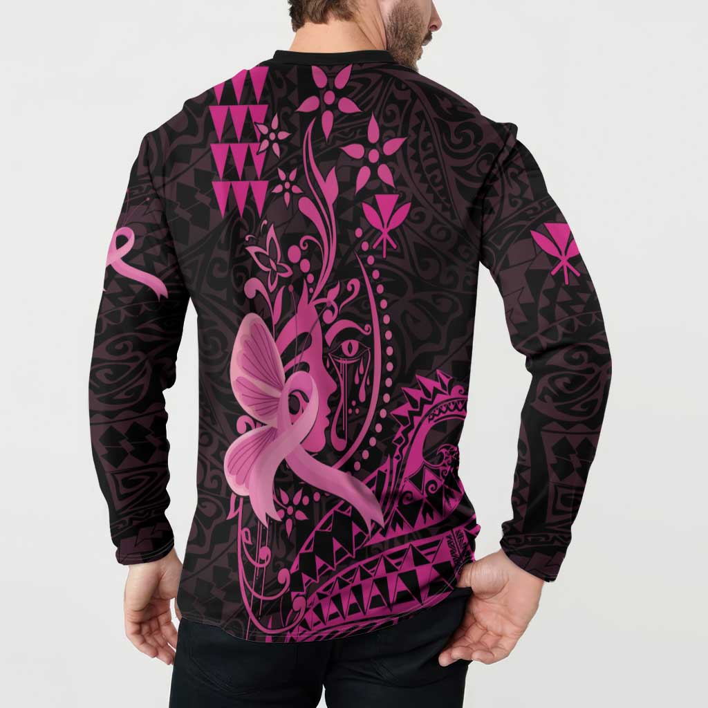Hawaii Breast Cancer Button Sweatshirt Girl Floral Kakau Pattern
