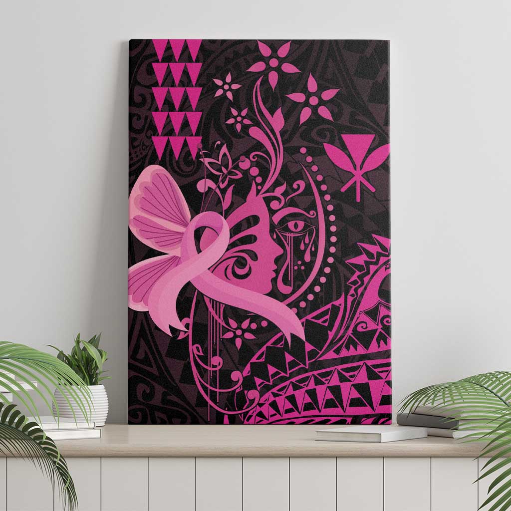 Hawaii Breast Cancer Canvas Wall Art Girl Floral Kakau Pattern