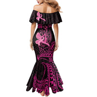 Hawaii Breast Cancer Family Matching Mermaid Dress and Hawaiian Shirt Girl Floral Kakau Pattern