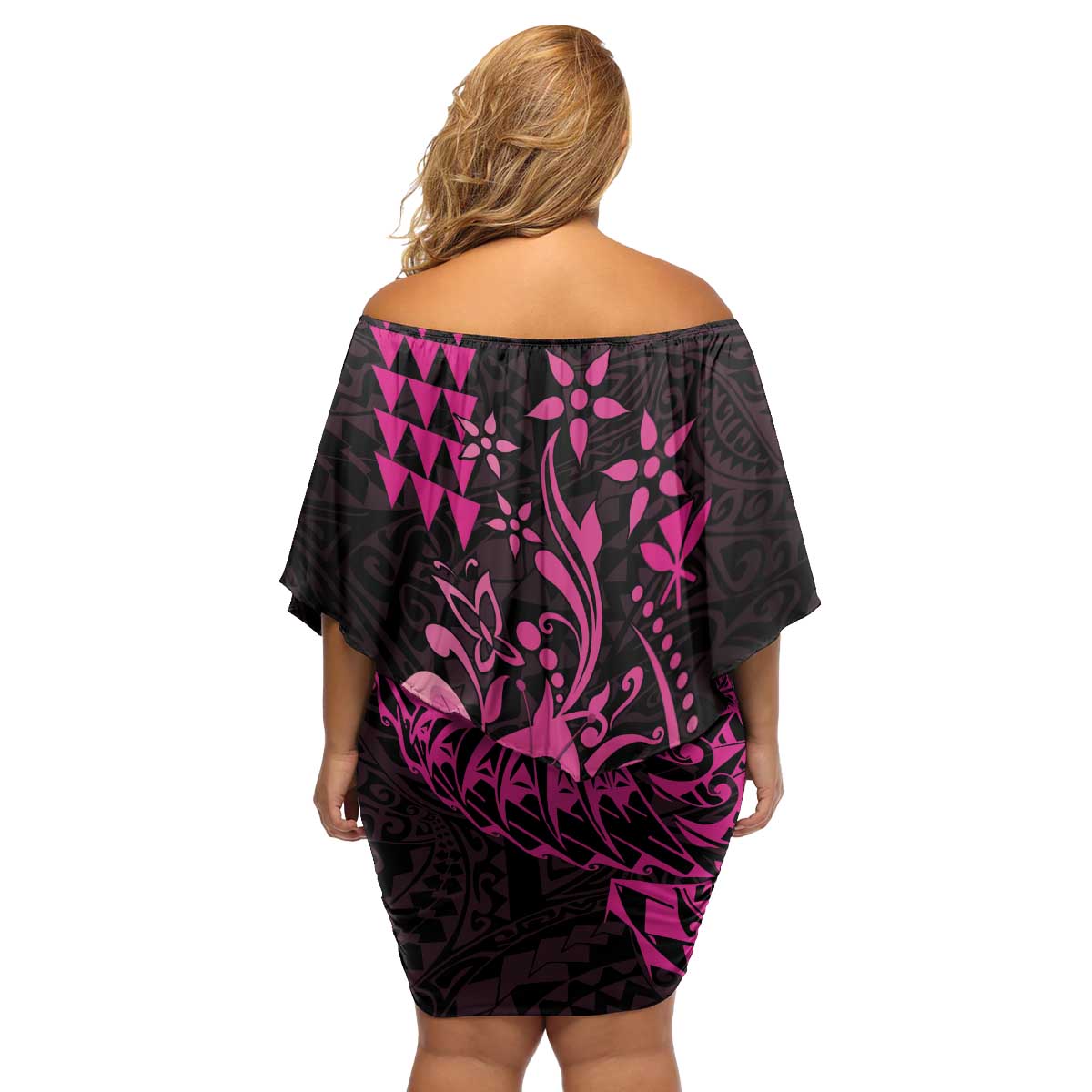 Hawaii Breast Cancer Family Matching Off Shoulder Short Dress and Hawaiian Shirt Girl Floral Kakau Pattern