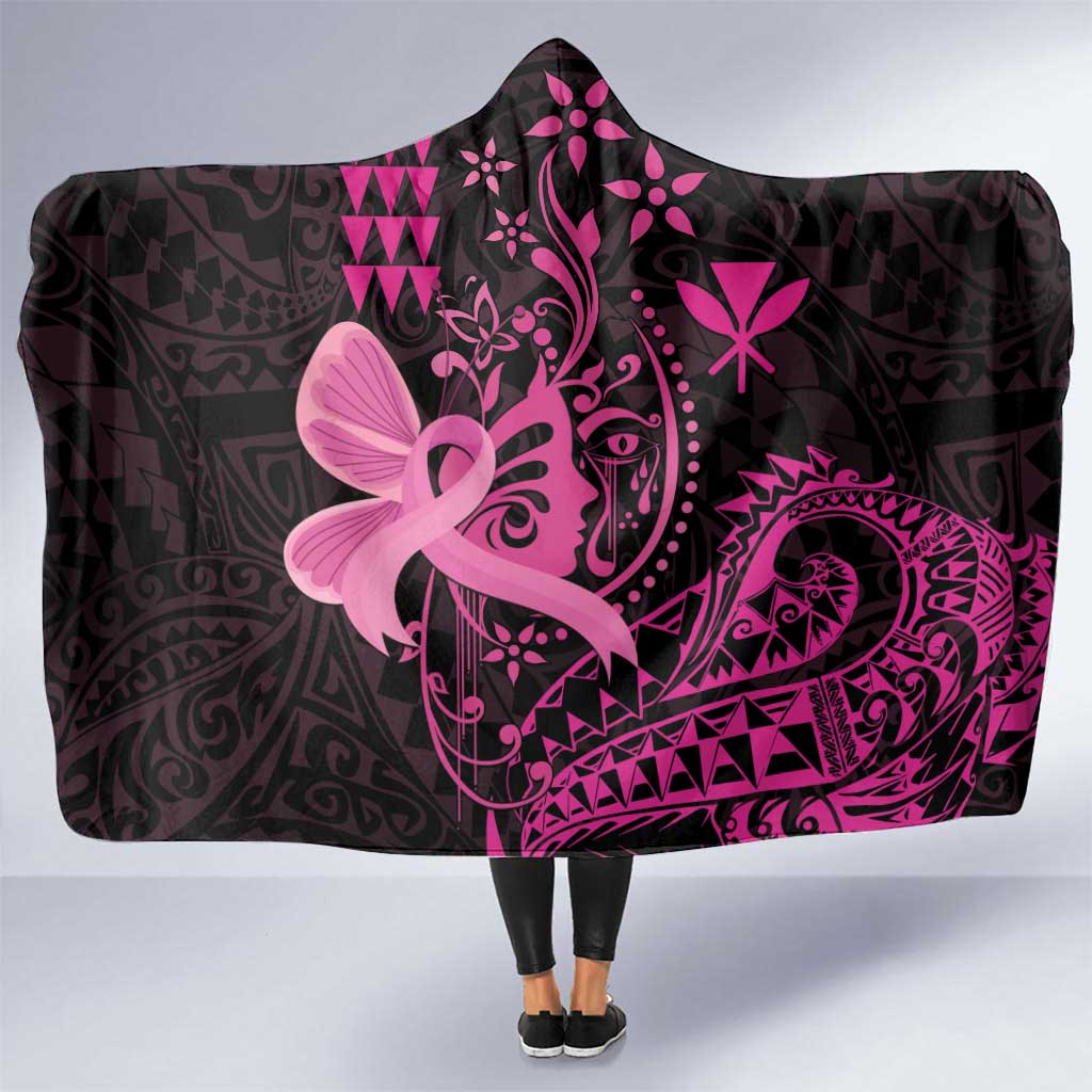 Hawaii Breast Cancer Hooded Blanket Girl Floral Kakau Pattern LT01 One Size Pink - Polynesian Pride
