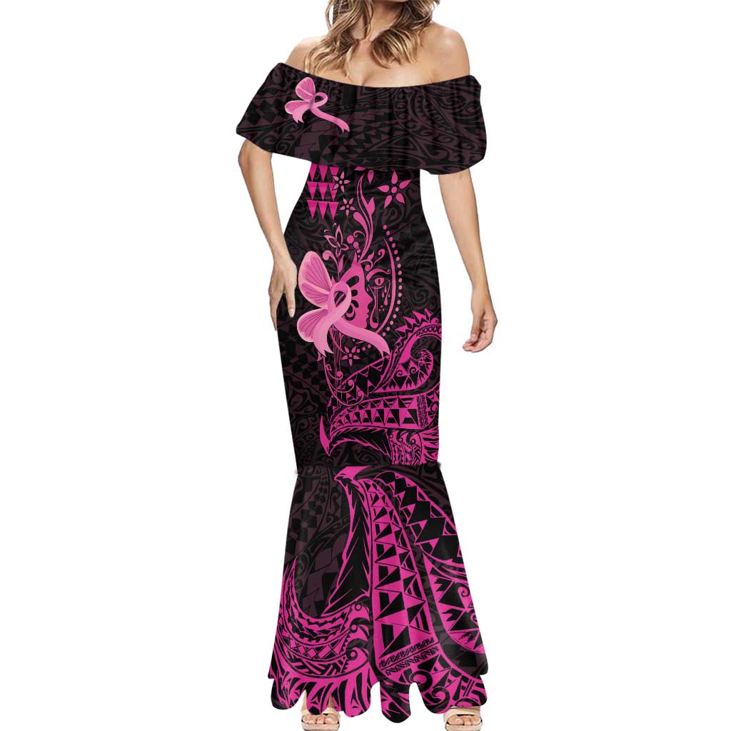 Hawaii Breast Cancer Mermaid Dress Girl Floral Kakau Pattern