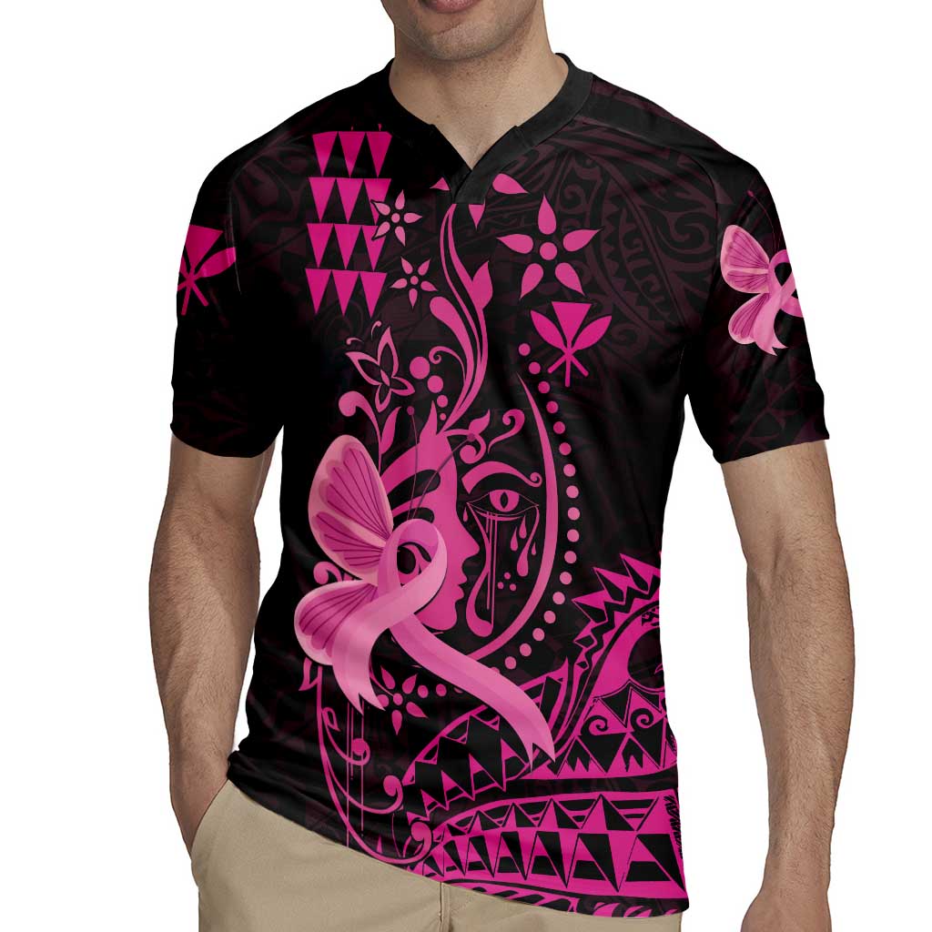 Hawaii Breast Cancer Rugby Jersey Girl Floral Kakau Pattern