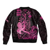 Hawaii Breast Cancer Sleeve Zip Bomber Jacket Girl Floral Kakau Pattern