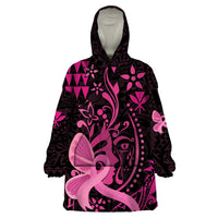 Hawaii Breast Cancer Wearable Blanket Hoodie Girl Floral Kakau Pattern