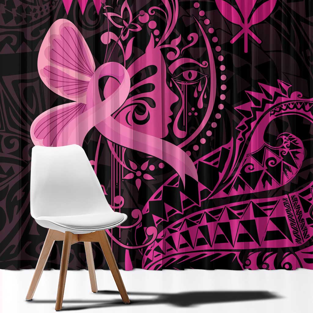 Hawaii Breast Cancer Window Curtain Girl Floral Kakau Pattern