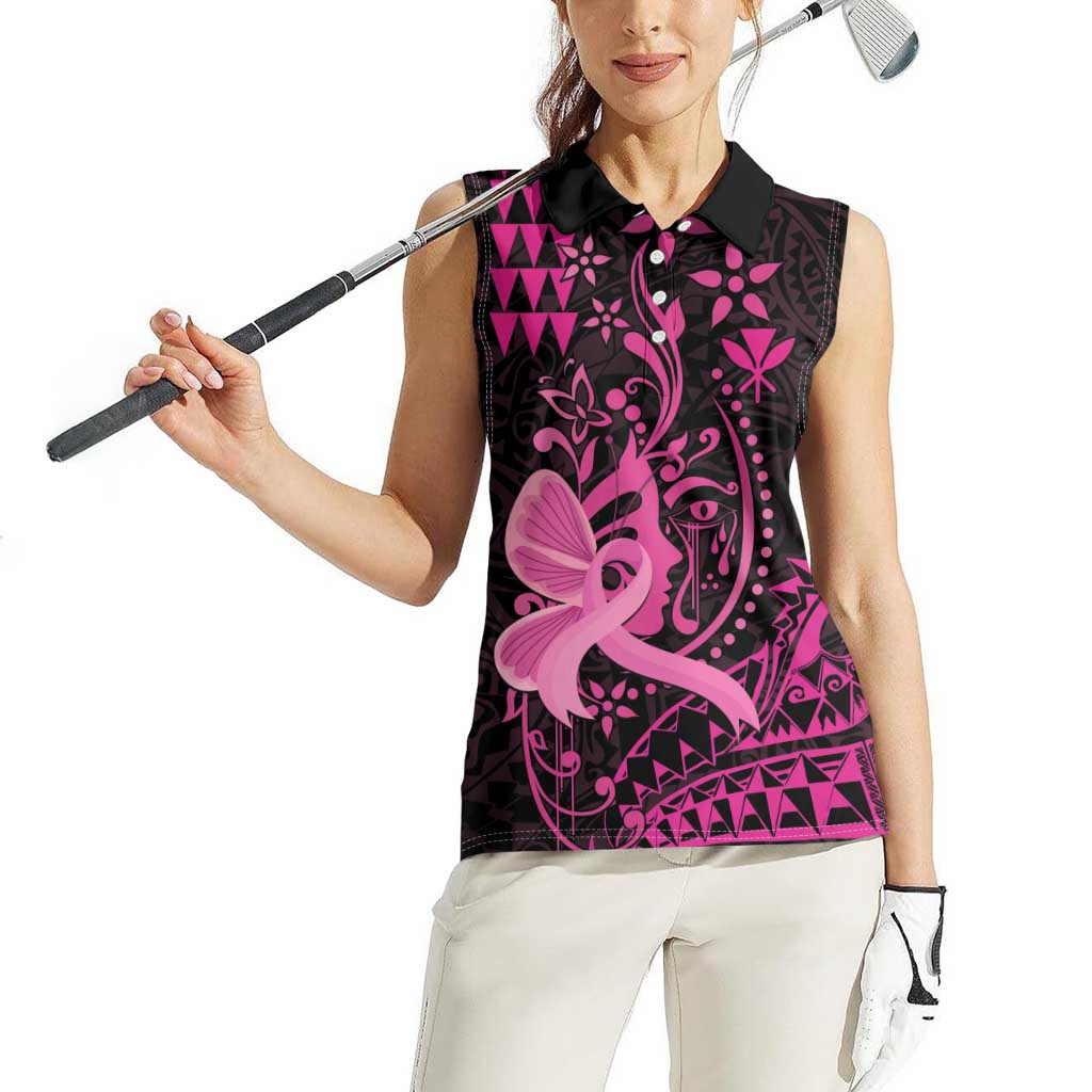 Hawaii Breast Cancer Women Sleeveless Polo Shirt Girl Floral Kakau Pattern