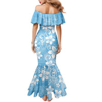 Fiji Tapa Pattern Family Matching Mermaid Dress and Hawaiian Shirt Plumeria Floral