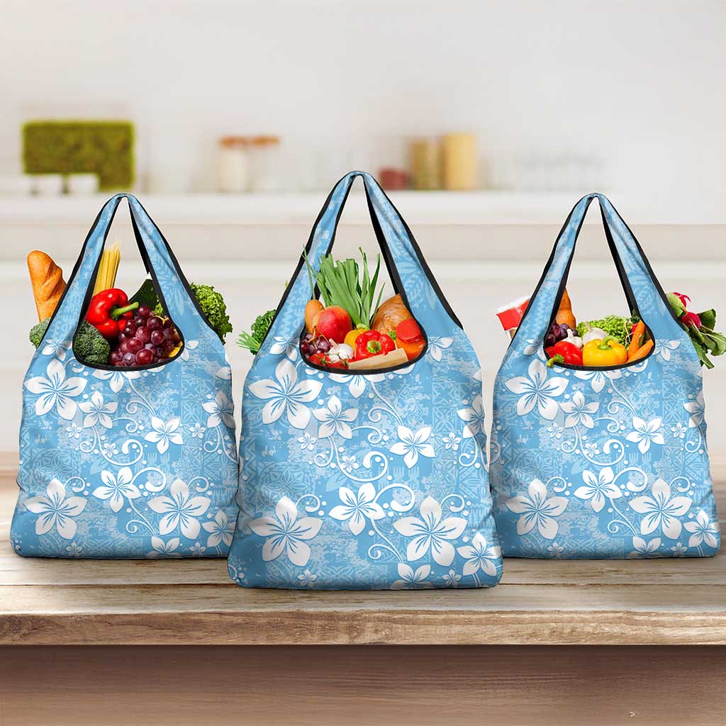 Fiji Tapa Pattern Grocery Bag Plumeria Floral