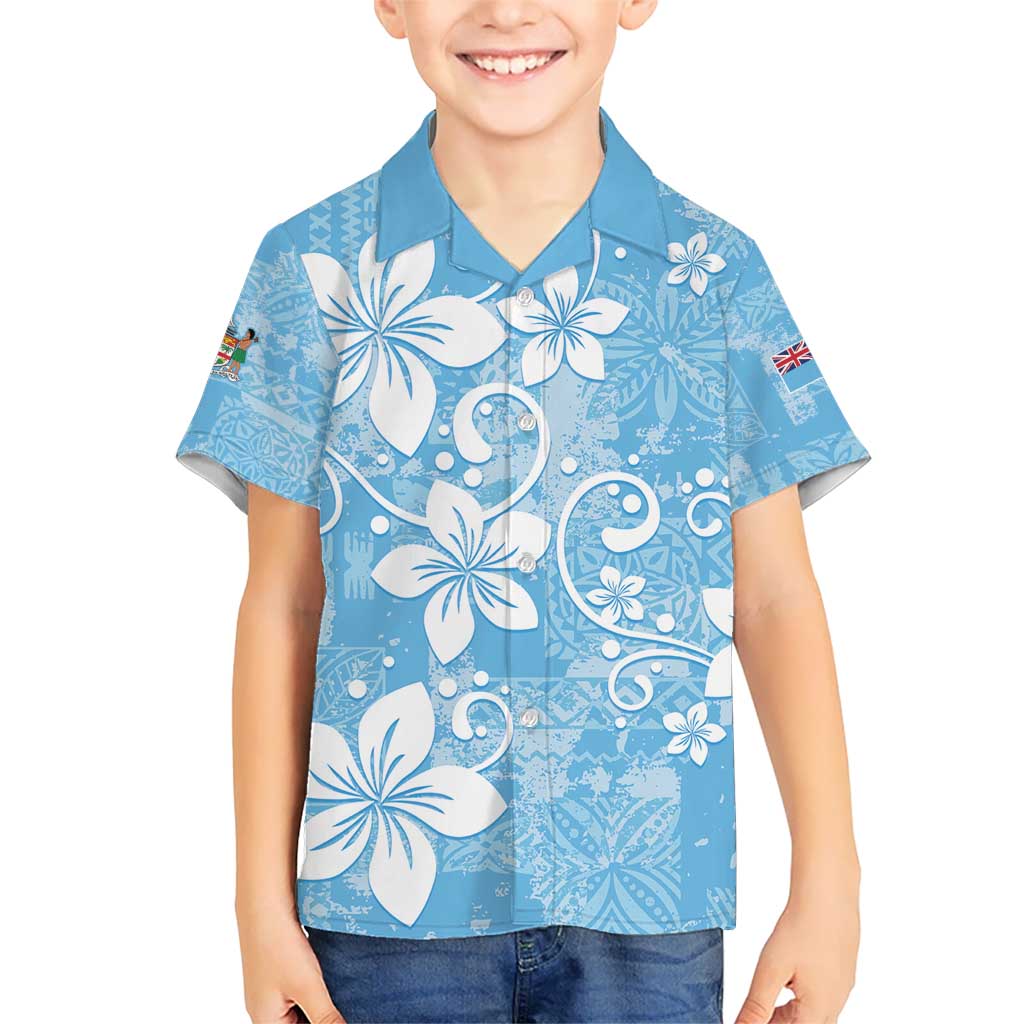 Fiji Tapa Pattern Kid Hawaiian Shirt Plumeria Floral LT01 Kid Blue - Polynesian Pride