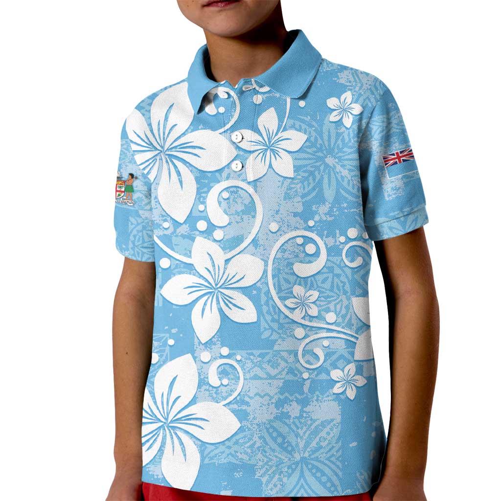 Fiji Tapa Pattern Kid Polo Shirt Plumeria Floral LT01 Kid Blue - Polynesian Pride
