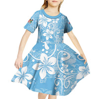 Fiji Tapa Pattern Kid Short Sleeve Dress Plumeria Floral LT01 - Polynesian Pride