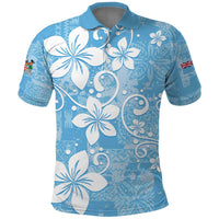 Fiji Tapa Pattern Polo Shirt Plumeria Floral LT01 Blue - Polynesian Pride