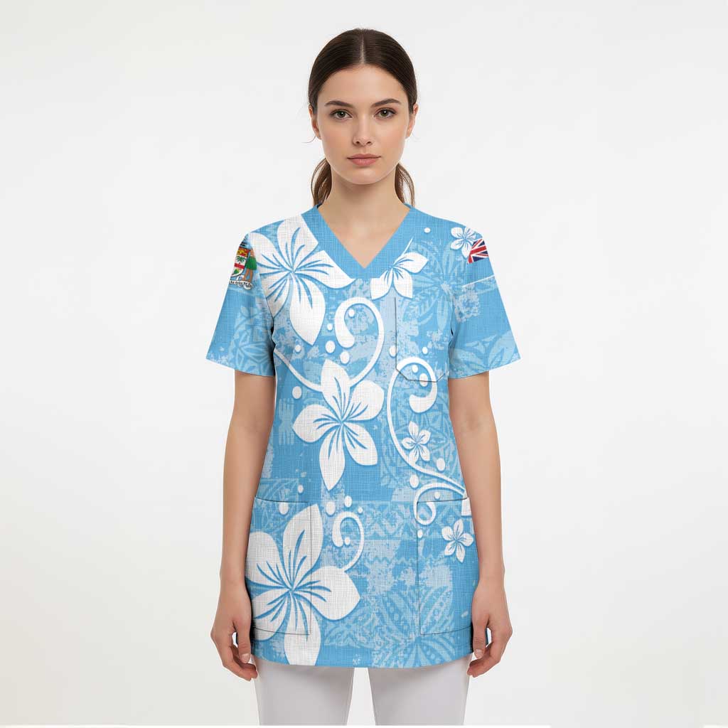 Fiji Tapa Pattern Scrub Top Plumeria Floral - Polynesian Pride