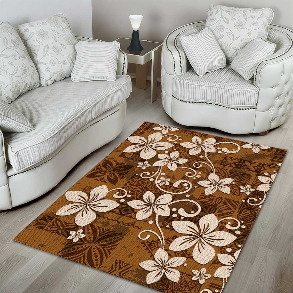 Plumeria Floral Tapa Pattern Vintage Gold Area Rug