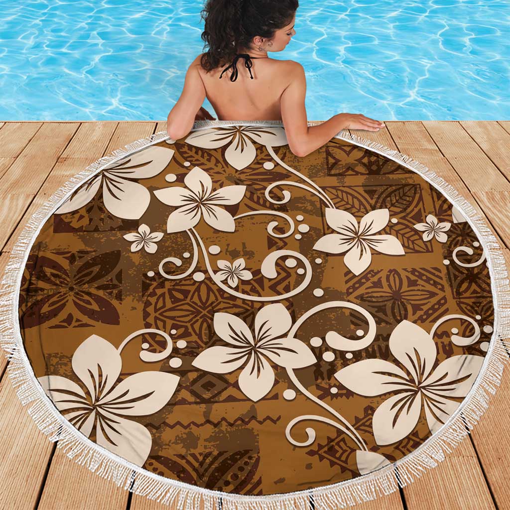 Plumeria Floral Tapa Pattern Vintage Gold Beach Blanket