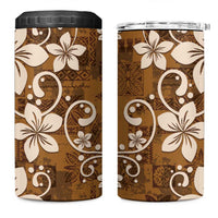 Plumeria Floral Tapa Pattern Vintage Gold 4 in 1 Can Cooler Tumbler