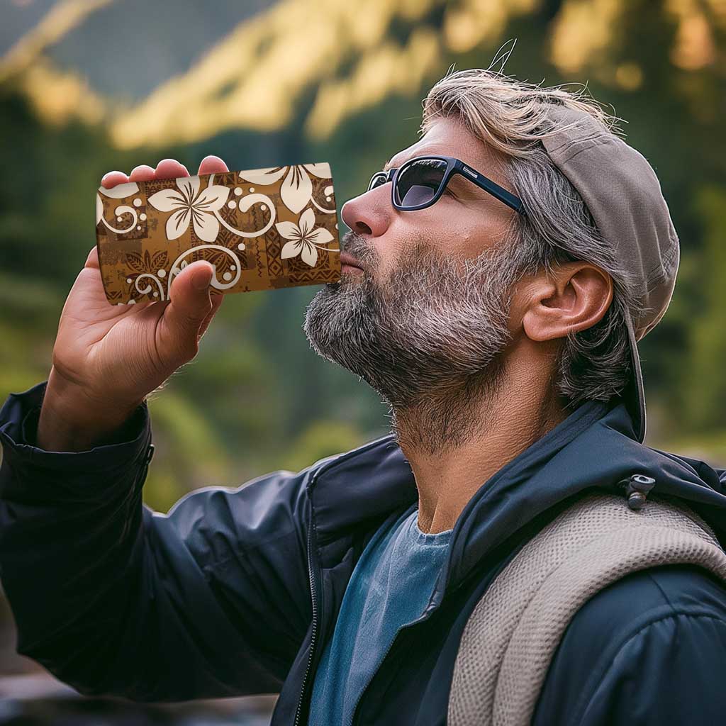 Plumeria Floral Tapa Pattern Vintage Gold 4 in 1 Can Cooler Tumbler