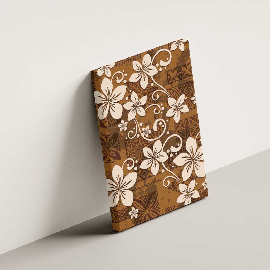 Plumeria Floral Tapa Pattern Vintage Gold Canvas Wall Art