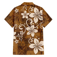 Plumeria Floral Tapa Pattern Vintage Gold Family Matching Tank Maxi Dress and Hawaiian Shirt