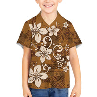 Plumeria Floral Tapa Pattern Vintage Gold Kid Hawaiian Shirt LT01 Kid Gold - Polynesian Pride