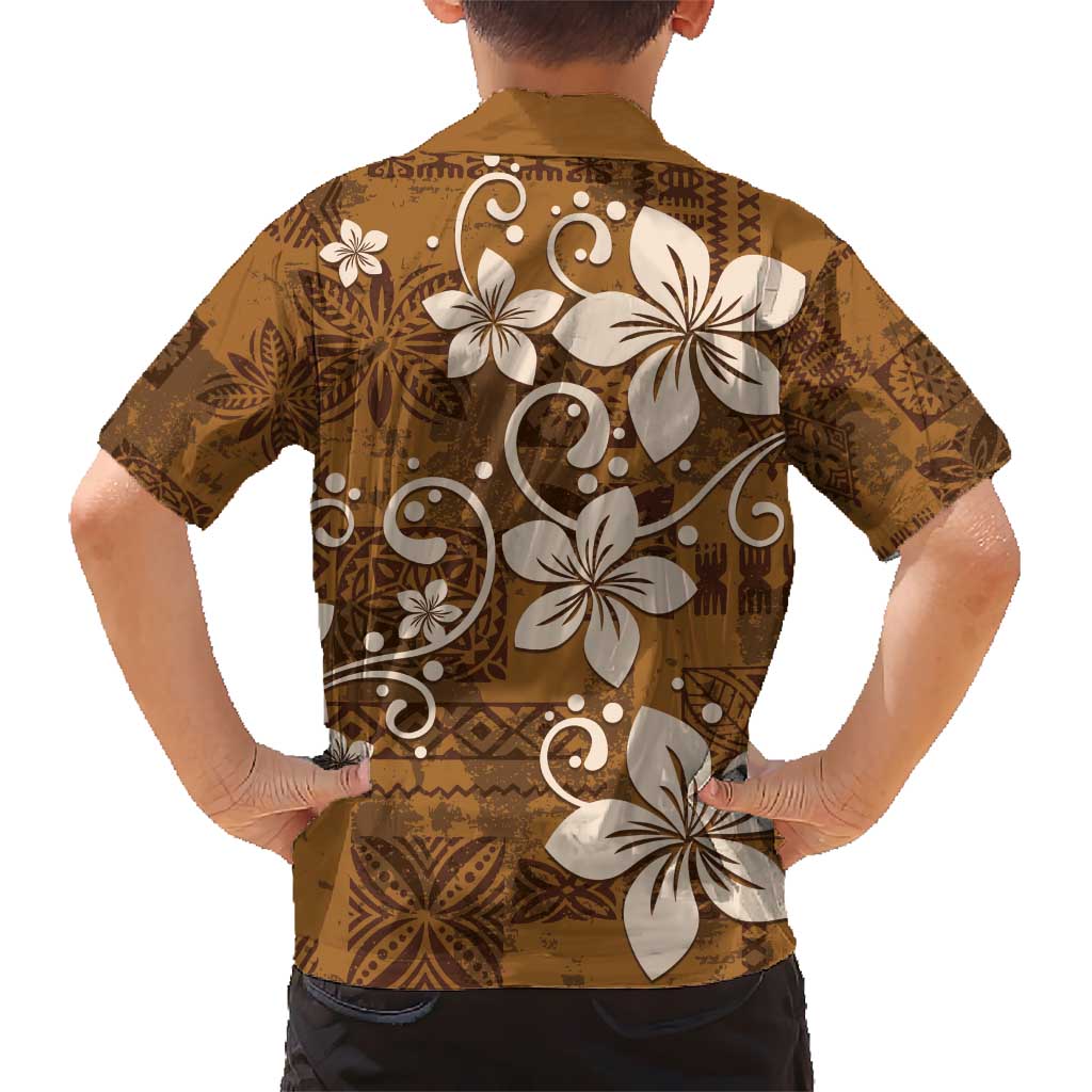 Plumeria Floral Tapa Pattern Vintage Gold Kid Hawaiian Shirt LT01 - Polynesian Pride