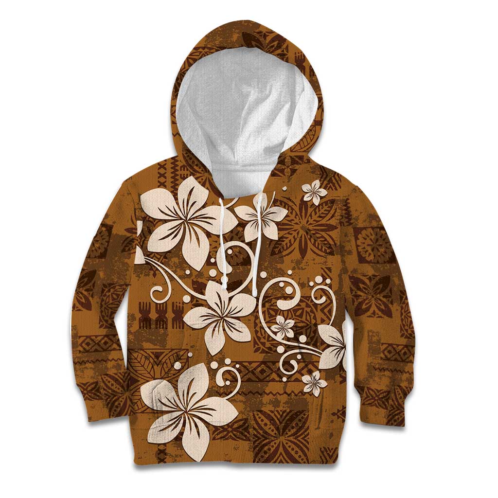 Plumeria Floral Tapa Pattern Vintage Gold Kid Hoodie LT01 Hoodie Gold - Polynesian Pride