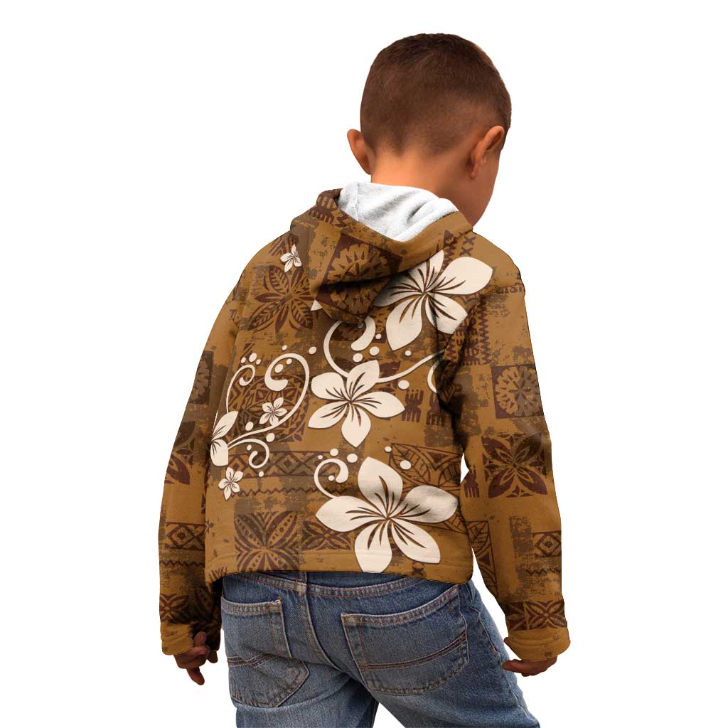 Plumeria Floral Tapa Pattern Vintage Gold Kid Hoodie LT01 - Polynesian Pride