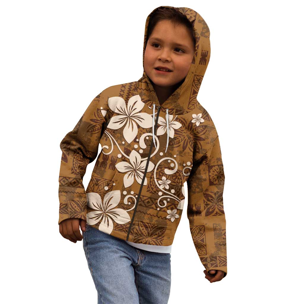 Plumeria Floral Tapa Pattern Vintage Gold Kid Hoodie LT01 - Polynesian Pride