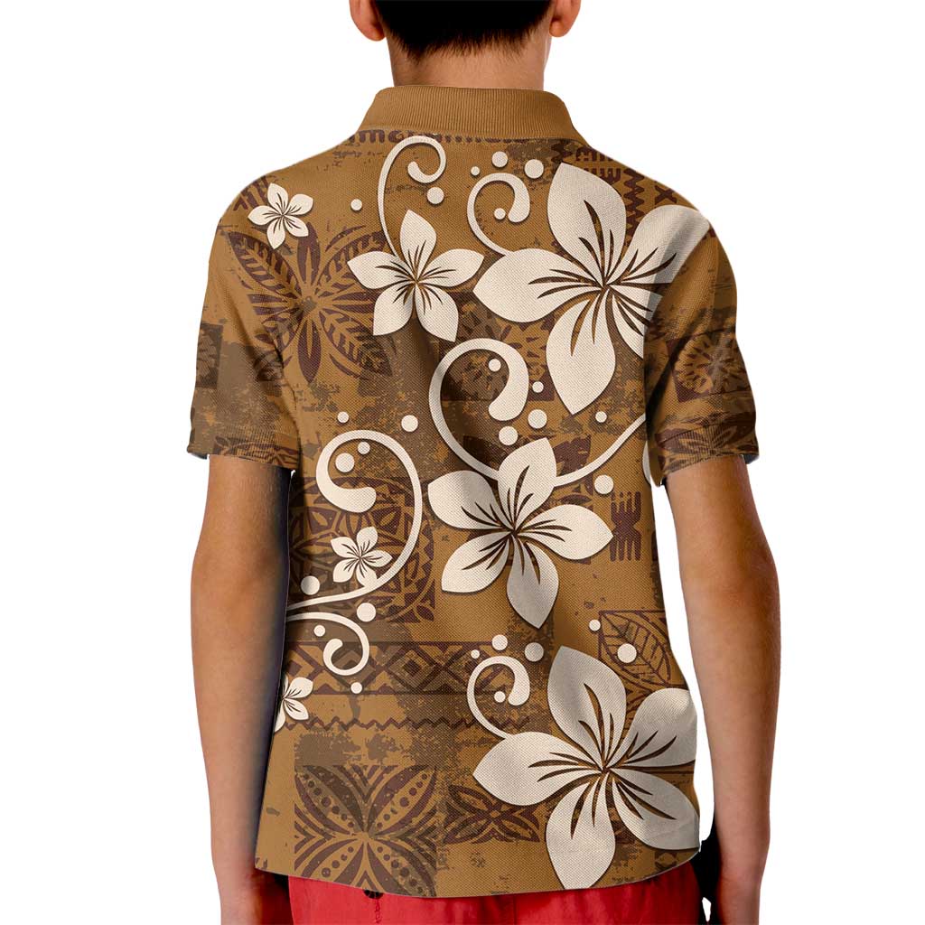 Plumeria Floral Tapa Pattern Vintage Gold Kid Polo Shirt LT01 - Polynesian Pride