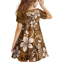 Plumeria Floral Tapa Pattern Vintage Gold Kid Short Sleeve Dress LT01 - Polynesian Pride