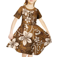 Plumeria Floral Tapa Pattern Vintage Gold Kid Short Sleeve Dress LT01 - Polynesian Pride