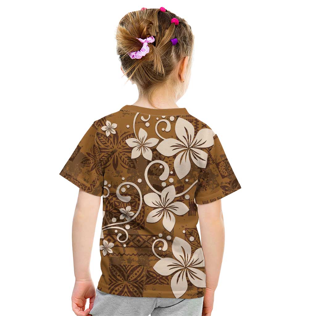 Plumeria Floral Tapa Pattern Vintage Gold Kid T Shirt LT01 - Polynesian Pride