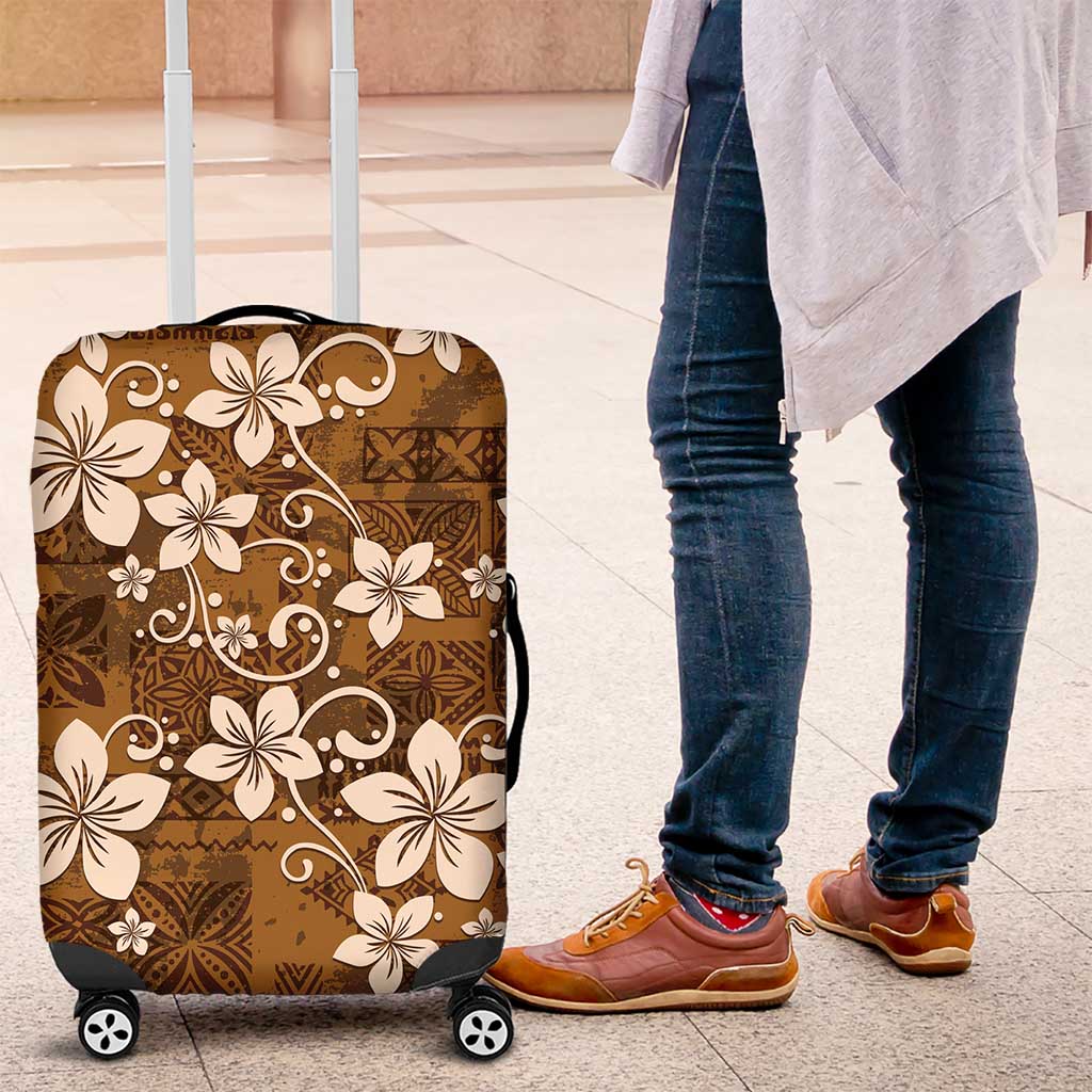 Plumeria Floral Tapa Pattern Vintage Gold Luggage Cover LT01 Gold - Polynesian Pride