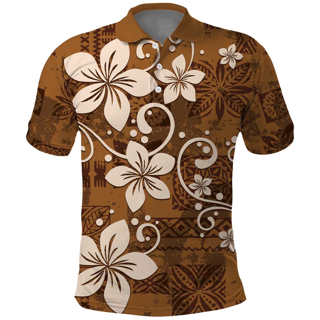 Plumeria Floral Tapa Pattern Vintage Gold Polo Shirt LT01 Gold - Polynesian Pride