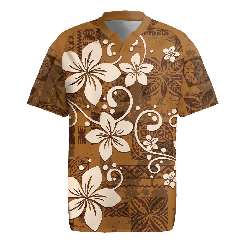 Plumeria Floral Tapa Pattern Vintage Gold Rugby Jersey