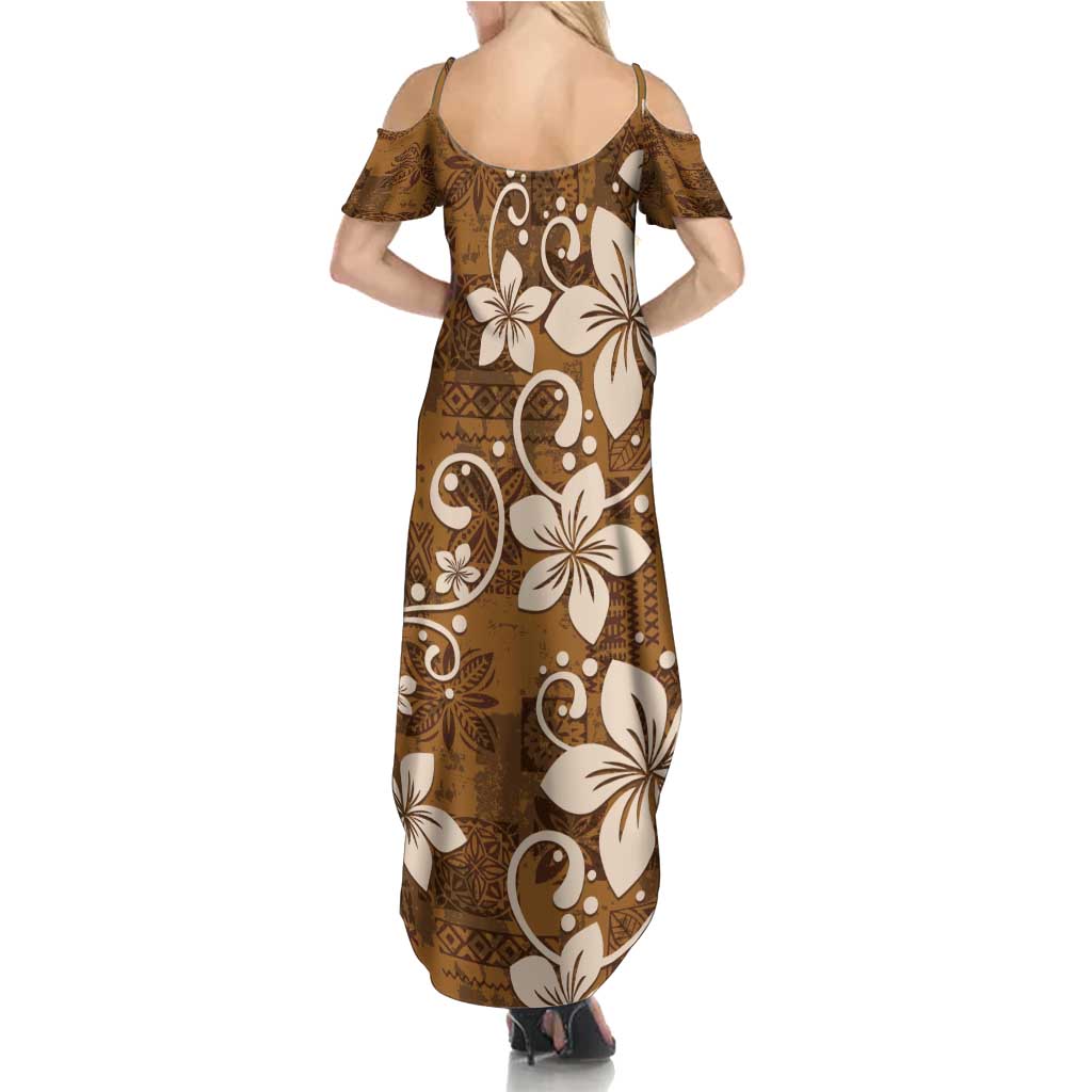 Plumeria Floral Tapa Pattern Vintage Gold Summer Maxi Dress