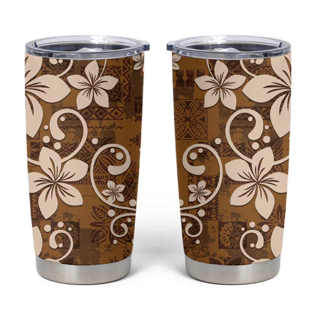 Plumeria Floral Tapa Pattern Vintage Gold Tumbler Cup