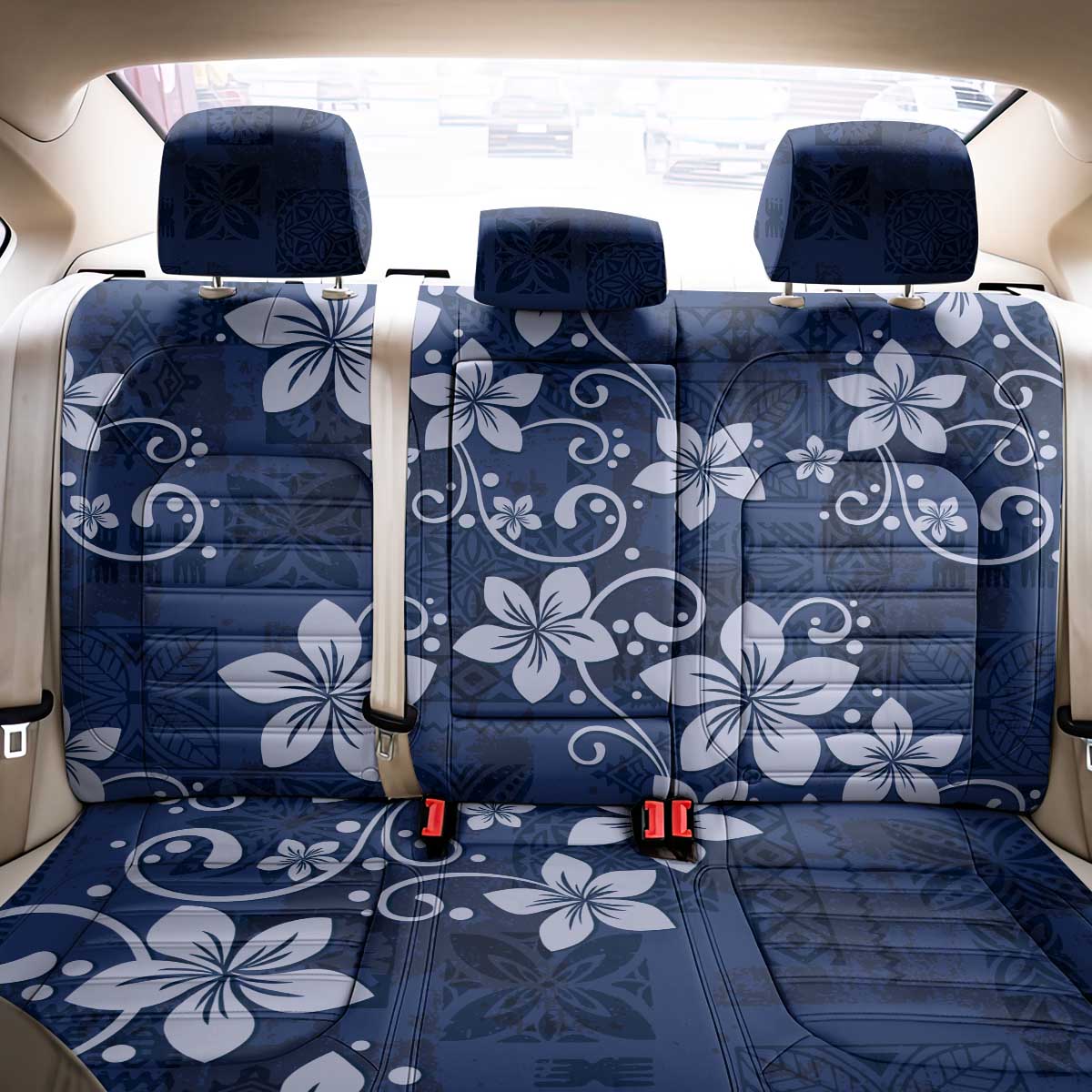 Plumeria Floral Tapa Pattern Navy Blue Back Car Seat Cover