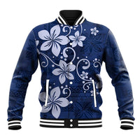 Plumeria Floral Tapa Pattern Navy Blue Baseball Jacket LT01 Unisex Blue - Polynesian Pride