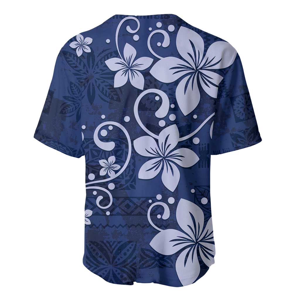 Plumeria Floral Tapa Pattern Navy Blue Baseball Jersey LT01 - Polynesian Pride