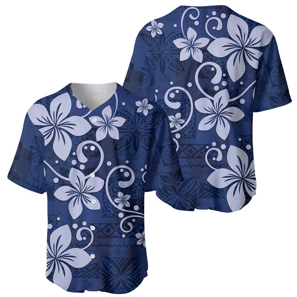 Plumeria Floral Tapa Pattern Navy Blue Baseball Jersey LT01 - Polynesian Pride